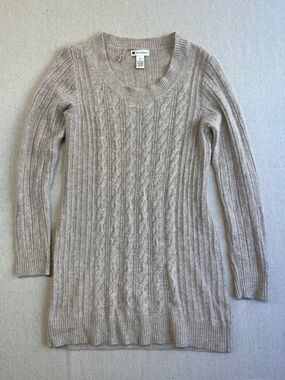 Valerie Bertinelli Cable Knit Crewneck Sweater/Sweater Dress- Beige/Taupe